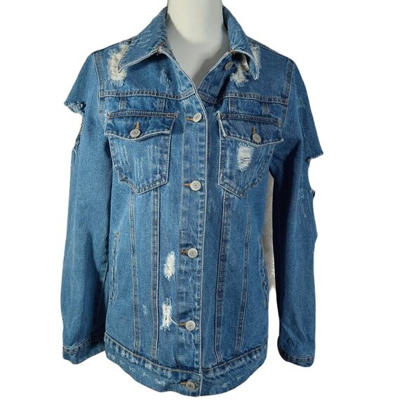 Iris Los Angeles Distressed Denim Jacket Jean Jacket Women's Size S - Picture 2 of 7
